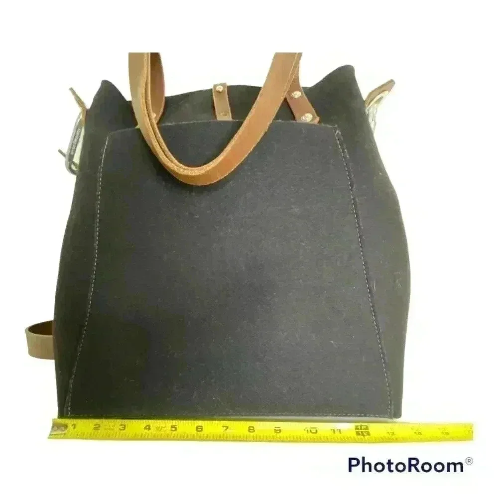 RAM BAG Wool Felt & Leather Riveted Messenger Satchel Black Bag